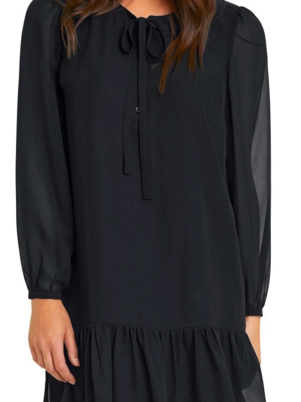 Draper James Black Tie-Neck Flounce Shift Dress